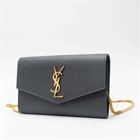 uptown ysl wallet on chain in grained leather|saint laurent uptown chain wallet.